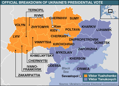 Map showing breakdown of official results by region