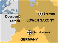Map showing area of north-west Germany where train crashed