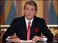 Ukrainian President Viktor Yushchenko addresses the nation