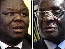 Morgan Tsvangirai (l) and Robert Mugabe (r)