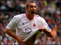 Andriy Shevchenko celebrates before seeing his early effort ruled out