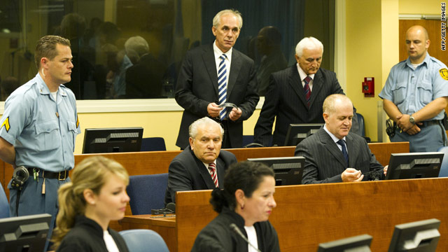 Four of the defendents -- Milan Gvero, Vinko Pandurevic, Ljubomir Borovcanin and Radivoje Miletic -- at the war crimes tribunal.
