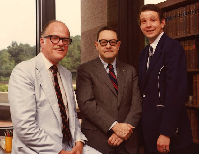 Dr. Robert Joy (center) recruited retired Public Health Service Capt. Peter Olch (left) and Dr. Dale Smith (right) as his first Medical History faculty members.  (Uniformed Services University photo)