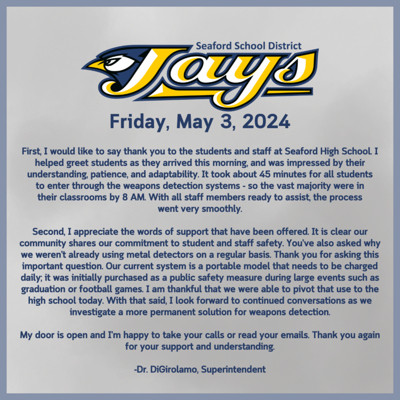 A message from our Superintendent, Dr. Sharon DiGirolamo