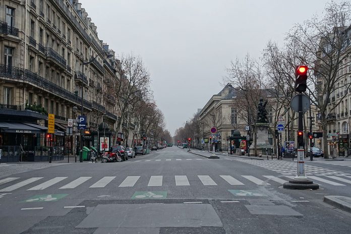 Empty street Boulevard Saint Germain Paris