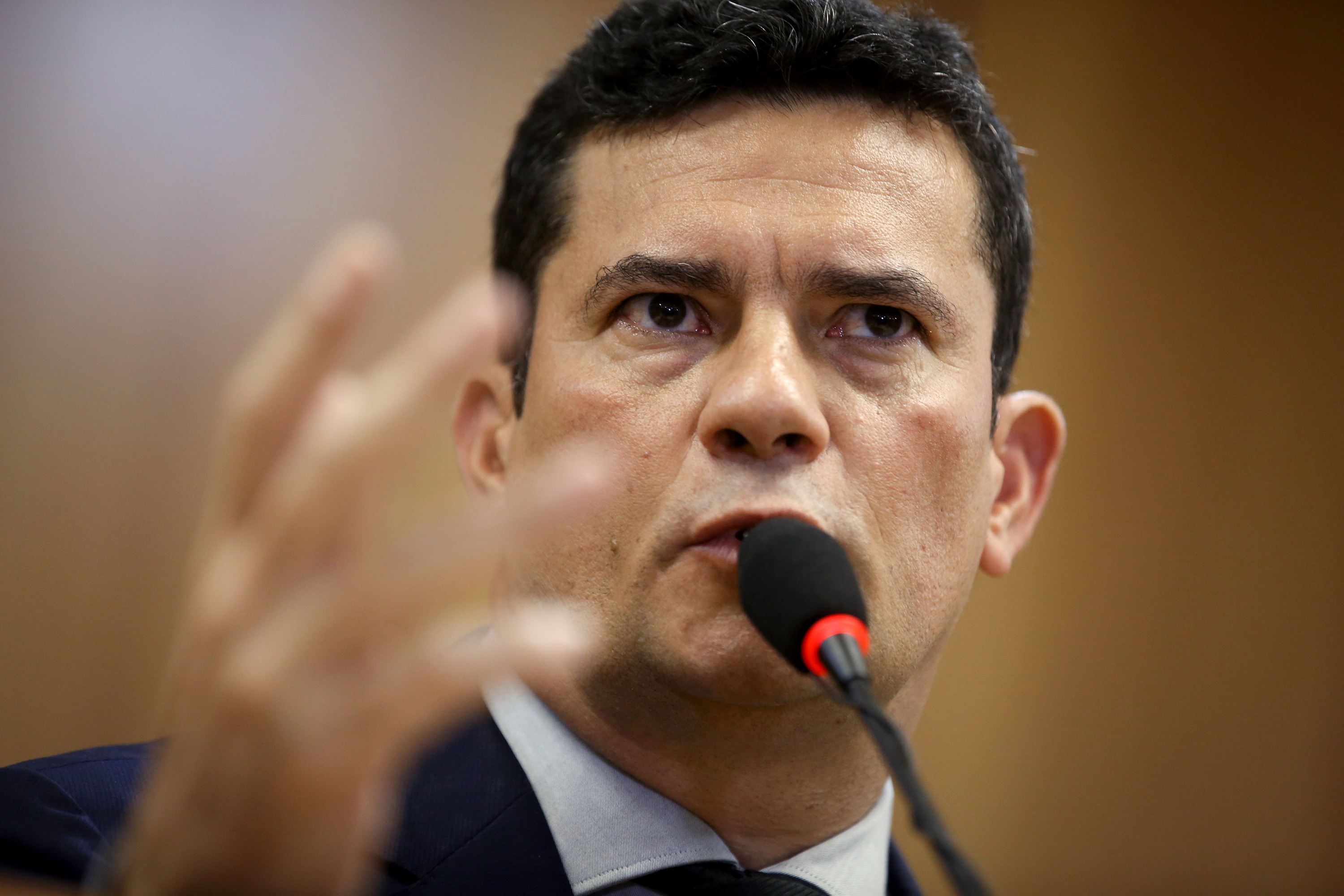 Sergio Moro, Brazil's minister of Justice, speaks during a news conference in Brasilia, Brazil, on Monday, Feb. 4, 2019. Moro announced tougher measures to overhaul crime. Photographer: Andre Coelho/Bloomberg via Getty Images