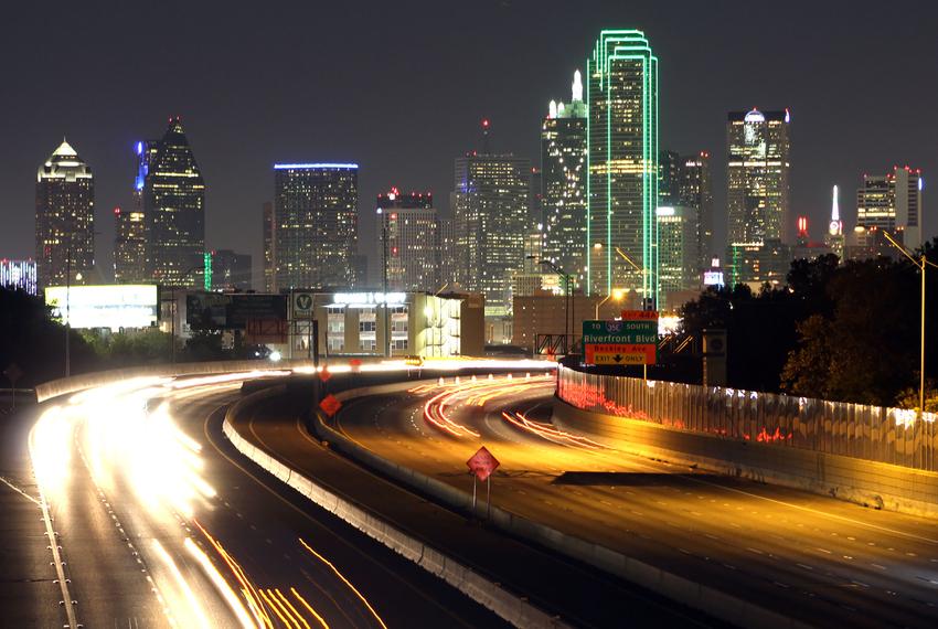 Traffic moves along Interstate 30 east of downtown Dallas in November 2016.