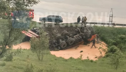 В Алтайском крае на трассе перевернулся грузовик с зерном