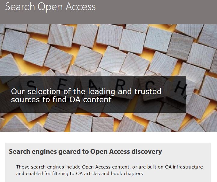 A screenshot containing the following text: 'Search Open Access. Our selection of the leading and trusted sources to find OA content'