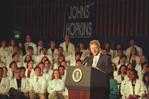 File:Photograph of President William J. Clinton Giving a Speech on Health Care Legislation at Johns Hopkins University - NARA - 5700599.jpg
