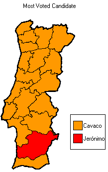 Strongest candidate by electoral district. (Azores and Madeira not shown)