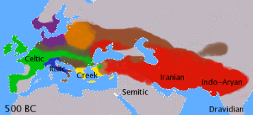 Rozšíření indoevropských jazyků v 1. tisíciletí př. n. l.