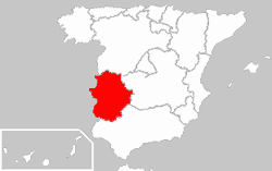 Екстремадура на мапа на Шпанија