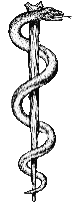 A snake wrapped around a rod or staff