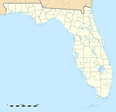Mapa konturowa Florydy, blisko centrum na prawo znajduje się punkt z opisem „Uniwersytet Południowej Florydy”