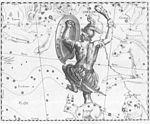 Gravura mostrando a constelação de Órion, o caçador.