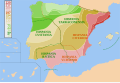 Image 24Map of Spain and Portugal showing the conquest of Hispania from 220 B.C. to 19 B.C. and provincial borders. It is based on other maps; the territorial advances and provincial borders are illustrative. (from History of Portugal)