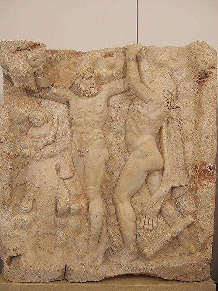 File:Heracles freeing Prometheus, relief from the Temple of Aphrodite at Aphrodisias.jpg