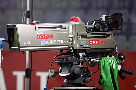 An Ikegami camera with Canon DIGISUPER lens of ORF at a football match