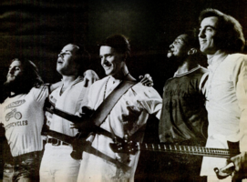 The original line-up on stage in 1973. Left to right: Jerry Goodman, Jan Hammer, John McLaughlin, Billy Cobham, Rick Laird