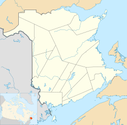 Location of McAdam within New Brunswick. Represented by the red dot.