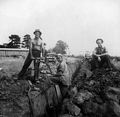 Albanian men digging irrigation trenches, Swan Hill (late 1940s)