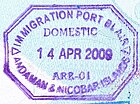 Carimbo de imigração doméstica que permite a entrada nas Ilhas Andamã e Nicobar, na Índia