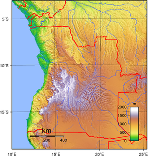 Topographic map of Angola