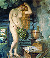 Russisk badstueinteriør, Venus, malt av den russiske kunstneren Boris Kustodiev (1878 -1927), tilhørende Novgorod kunstmuseum.
