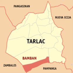 Map of Tarlac with Bamban highlighted