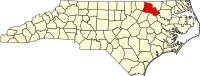 ハリファックス郡の位置を示したノースカロライナ州の地図