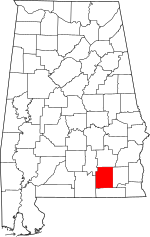Map of Alabama highlighting Coffee County
