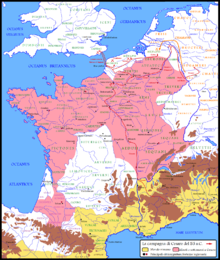 Map of Europe, centered on France. Compared to the last map, northwest France has been captured. Note that south-central France remains uncaptured.