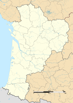 Mapa konturowa Nowej Akwitanii, po lewej znajduje się punkt z opisem „Blaignan”