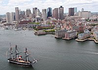 Constitution sails into Boston Harbor.