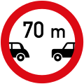 Driving of vehicles less than 70 metres apart prohibited