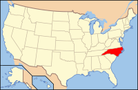 Bản đồ Hoa Kỳ có ghi chú đậm tiểu bang North Carolina