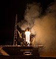 Soyuz TMA-16M launches carrying ISS year long mission crew members Scott Kelly and Mikhail Korniyenko and Soyuz commander Gennady Padalka.