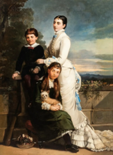 Portrait of a woman, two children, and terrier, 1878, private collection