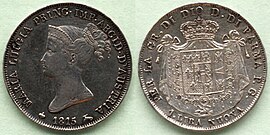 1 пармська ліра, Марія-Луїза Австрійська (1815 рік, срібло 900 проби, 5 г)