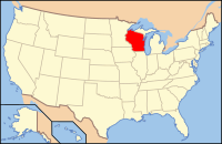Bản đồ Hoa Kỳ có ghi chú đậm tiểu bang Wisconsin
