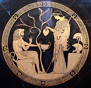 Athena and Heracles on an Attic red-figure kylix, 480–470 BC