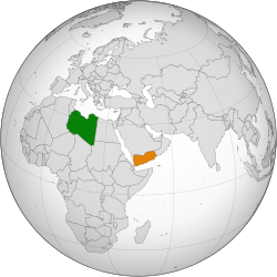 Map indicating locations of Libya and Yemen