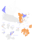 Identification of ridings gained by each party, relative to 2008.