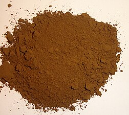 Natural or raw umber pigment is clay rich in iron oxide and manganese