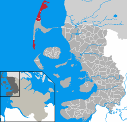 Map of Nordfriesland highlighting Landschaft Sylt