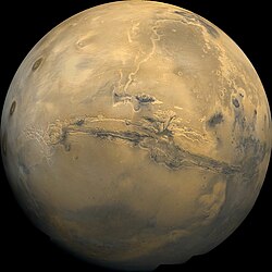 Mars, soos waargeneem deur die Viking 1-wenteltuig op 22 Februarie 1980.