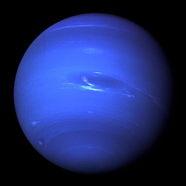 Photograph of the planet Neptune as taken by Voyager 2 during its fly-by