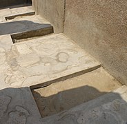 Depressions in the floor of the Valley Temple that once held the statues of Khafre