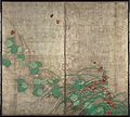 酒井抱一『風雨草花図』（左隻）。和歌や日本美術の世界において、葛は主要な秋草のひとつであった。